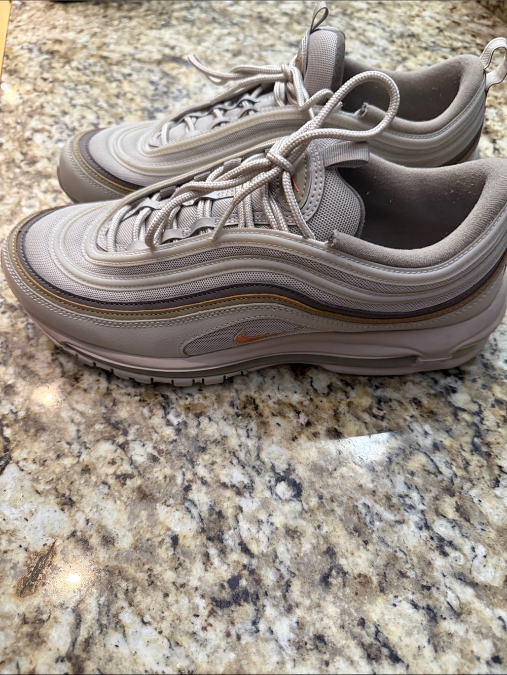 Nike Air Max 97 in Taupe with Orange Swoosh